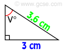 angle V and two sides: o=3 and h=3.6 cm
