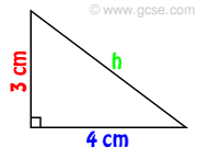 right angle triangle with known sides of 3 and 4 cm, unknown hypotenuse